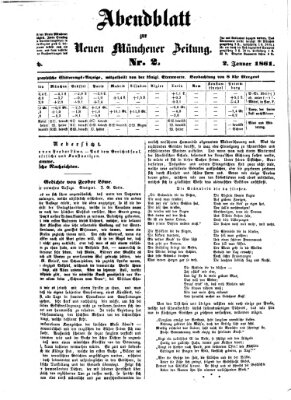 Neue Münchener Zeitung. Morgenblatt (Süddeutsche Presse) Mittwoch 2. Januar 1861