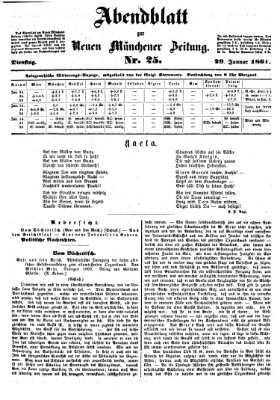 Neue Münchener Zeitung. Morgenblatt (Süddeutsche Presse) Dienstag 29. Januar 1861