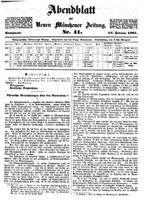 Neue Münchener Zeitung. Morgenblatt (Süddeutsche Presse) Samstag 16. Februar 1861