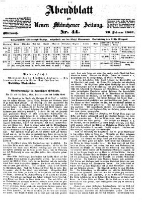 Neue Münchener Zeitung. Morgenblatt (Süddeutsche Presse) Mittwoch 20. Februar 1861