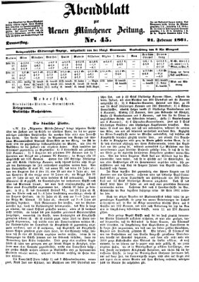 Neue Münchener Zeitung. Morgenblatt (Süddeutsche Presse) Donnerstag 21. Februar 1861