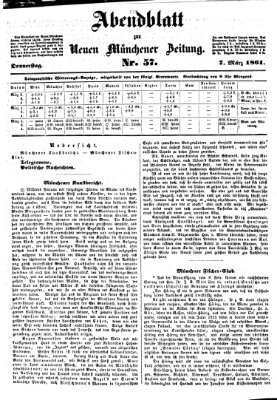 Neue Münchener Zeitung. Morgenblatt (Süddeutsche Presse) Donnerstag 7. März 1861