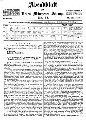 Neue Münchener Zeitung. Morgenblatt (Süddeutsche Presse) Mittwoch 27. März 1861