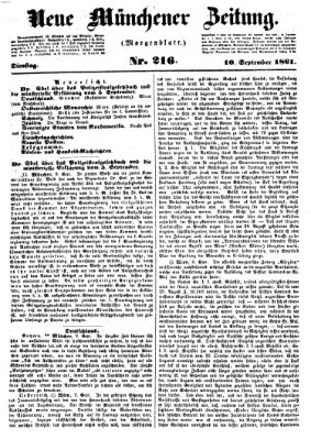 Neue Münchener Zeitung. Morgenblatt (Süddeutsche Presse) Dienstag 10. September 1861