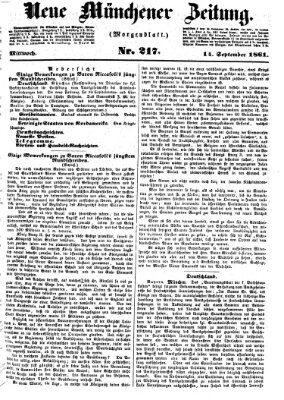 Neue Münchener Zeitung. Morgenblatt (Süddeutsche Presse) Mittwoch 11. September 1861