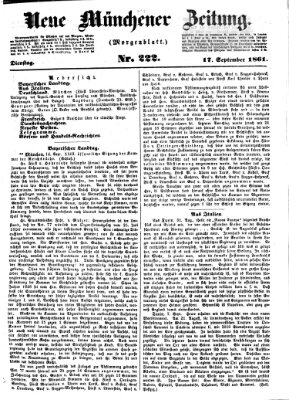 Neue Münchener Zeitung. Morgenblatt (Süddeutsche Presse) Dienstag 17. September 1861