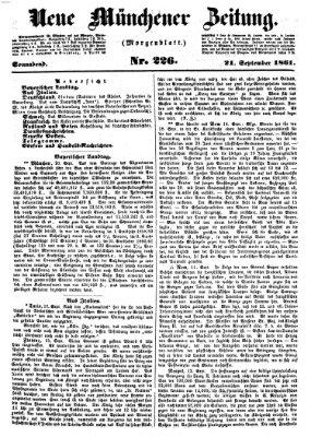 Neue Münchener Zeitung. Morgenblatt (Süddeutsche Presse) Samstag 21. September 1861