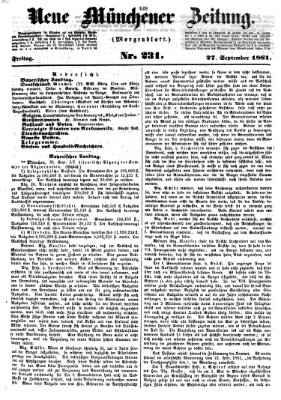 Neue Münchener Zeitung. Morgenblatt (Süddeutsche Presse) Freitag 27. September 1861