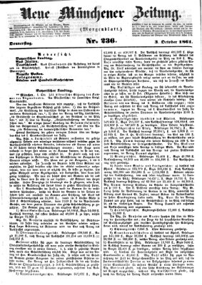 Neue Münchener Zeitung. Morgenblatt (Süddeutsche Presse) Donnerstag 3. Oktober 1861