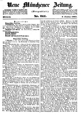 Neue Münchener Zeitung. Morgenblatt (Süddeutsche Presse) Mittwoch 9. Oktober 1861