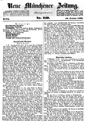 Neue Münchener Zeitung. Morgenblatt (Süddeutsche Presse) Freitag 18. Oktober 1861