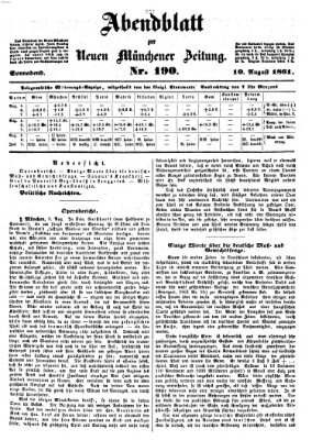 Neue Münchener Zeitung. Morgenblatt (Süddeutsche Presse) Samstag 10. August 1861