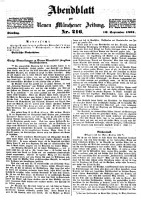 Neue Münchener Zeitung. Morgenblatt (Süddeutsche Presse) Dienstag 10. September 1861