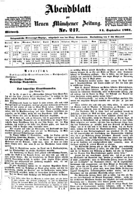 Neue Münchener Zeitung. Morgenblatt (Süddeutsche Presse) Mittwoch 11. September 1861