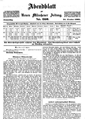 Neue Münchener Zeitung. Morgenblatt (Süddeutsche Presse) Donnerstag 31. Oktober 1861