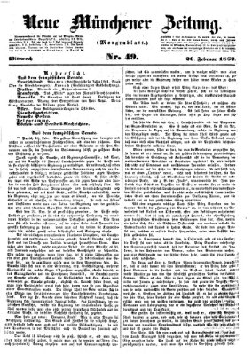 Neue Münchener Zeitung. Morgenblatt (Süddeutsche Presse) Mittwoch 26. Februar 1862