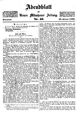 Neue Münchener Zeitung. Morgenblatt (Süddeutsche Presse) Samstag 22. Februar 1862