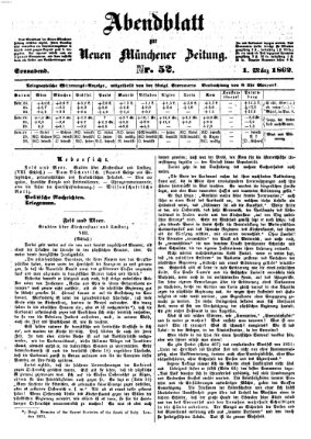 Neue Münchener Zeitung. Morgenblatt (Süddeutsche Presse) Samstag 1. März 1862