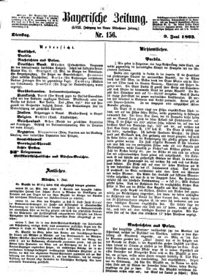 Bayerische Zeitung. Mittag-Ausgabe (Süddeutsche Presse) Dienstag 9. Juni 1863