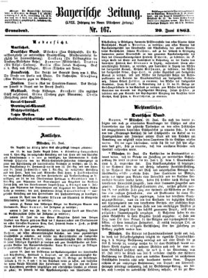 Bayerische Zeitung. Mittag-Ausgabe (Süddeutsche Presse) Samstag 20. Juni 1863