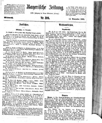 Bayerische Zeitung. Mittag-Ausgabe (Süddeutsche Presse) Mittwoch 14. November 1866