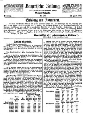 Bayerische Zeitung. Mittag-Ausgabe (Süddeutsche Presse) Sonntag 23. Juni 1867