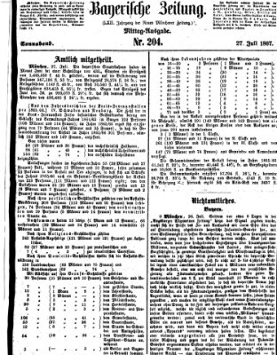 Bayerische Zeitung. Mittag-Ausgabe (Süddeutsche Presse) Samstag 27. Juli 1867