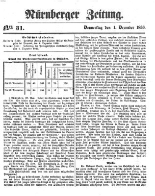 Nürnberger Zeitung Donnerstag 1. Dezember 1836