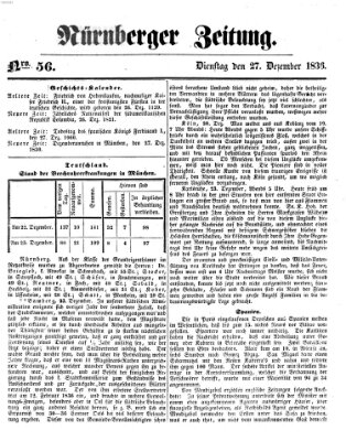 Nürnberger Zeitung Dienstag 27. Dezember 1836