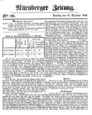 Nürnberger Zeitung Samstag 31. Dezember 1836