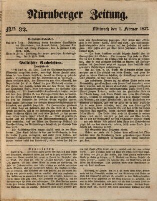 Nürnberger Zeitung Mittwoch 1. Februar 1837