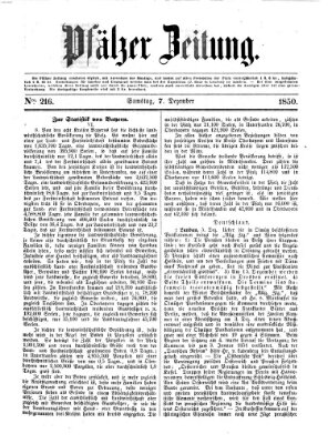 Pfälzer Zeitung Samstag 7. Dezember 1850