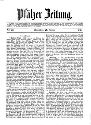 Pfälzer Zeitung Donnerstag 20. Februar 1851