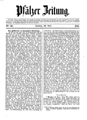 Pfälzer Zeitung Samstag 26. April 1851