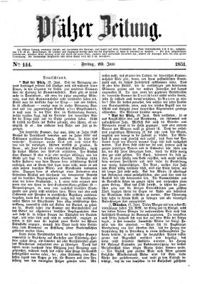 Pfälzer Zeitung Freitag 20. Juni 1851