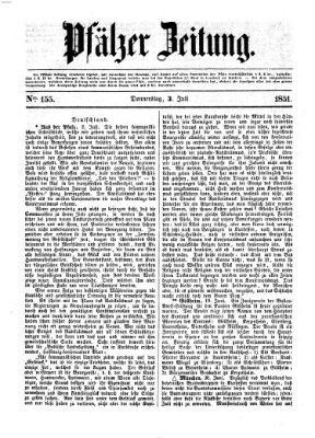 Pfälzer Zeitung Donnerstag 3. Juli 1851