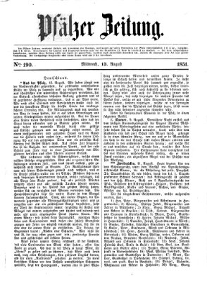 Pfälzer Zeitung Mittwoch 13. August 1851