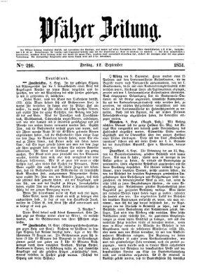 Pfälzer Zeitung Freitag 12. September 1851