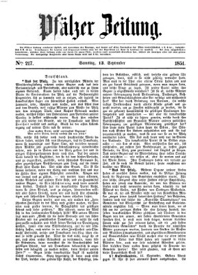 Pfälzer Zeitung Samstag 13. September 1851