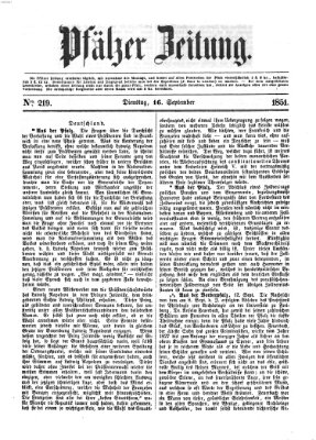 Pfälzer Zeitung Dienstag 16. September 1851