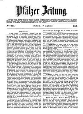 Pfälzer Zeitung Mittwoch 17. September 1851