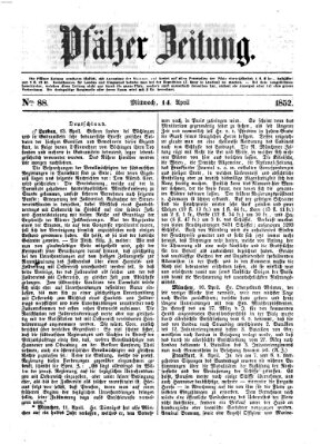 Pfälzer Zeitung Mittwoch 14. April 1852