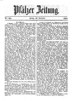 Pfälzer Zeitung Freitag 10. September 1852