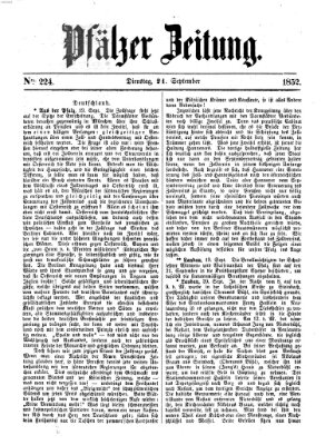 Pfälzer Zeitung Dienstag 21. September 1852