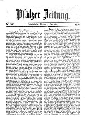 Pfälzer Zeitung Dienstag 2. November 1852