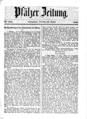 Pfälzer Zeitung Dienstag 23. August 1853