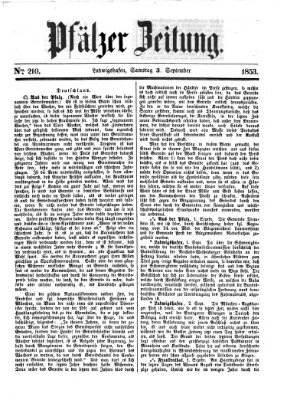 Pfälzer Zeitung Samstag 3. September 1853