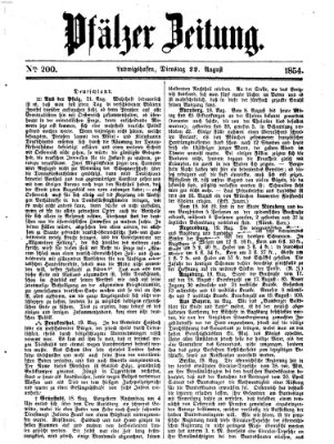Pfälzer Zeitung Dienstag 22. August 1854
