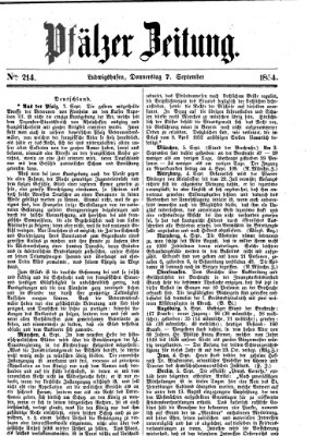 Pfälzer Zeitung Donnerstag 7. September 1854