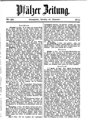 Pfälzer Zeitung Dienstag 12. September 1854